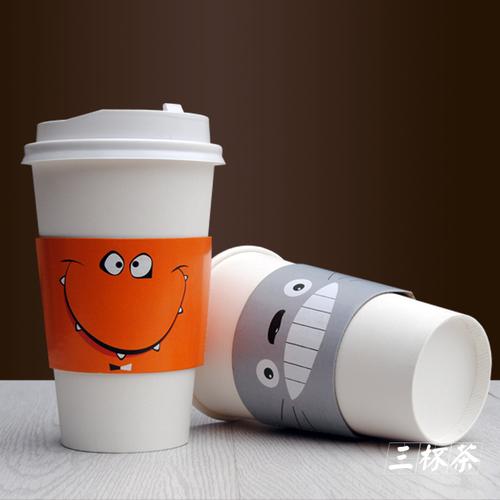 一次性咖啡纸杯防烫杯套杯垫隔热杯托奶茶卡通红杯套可定制logo